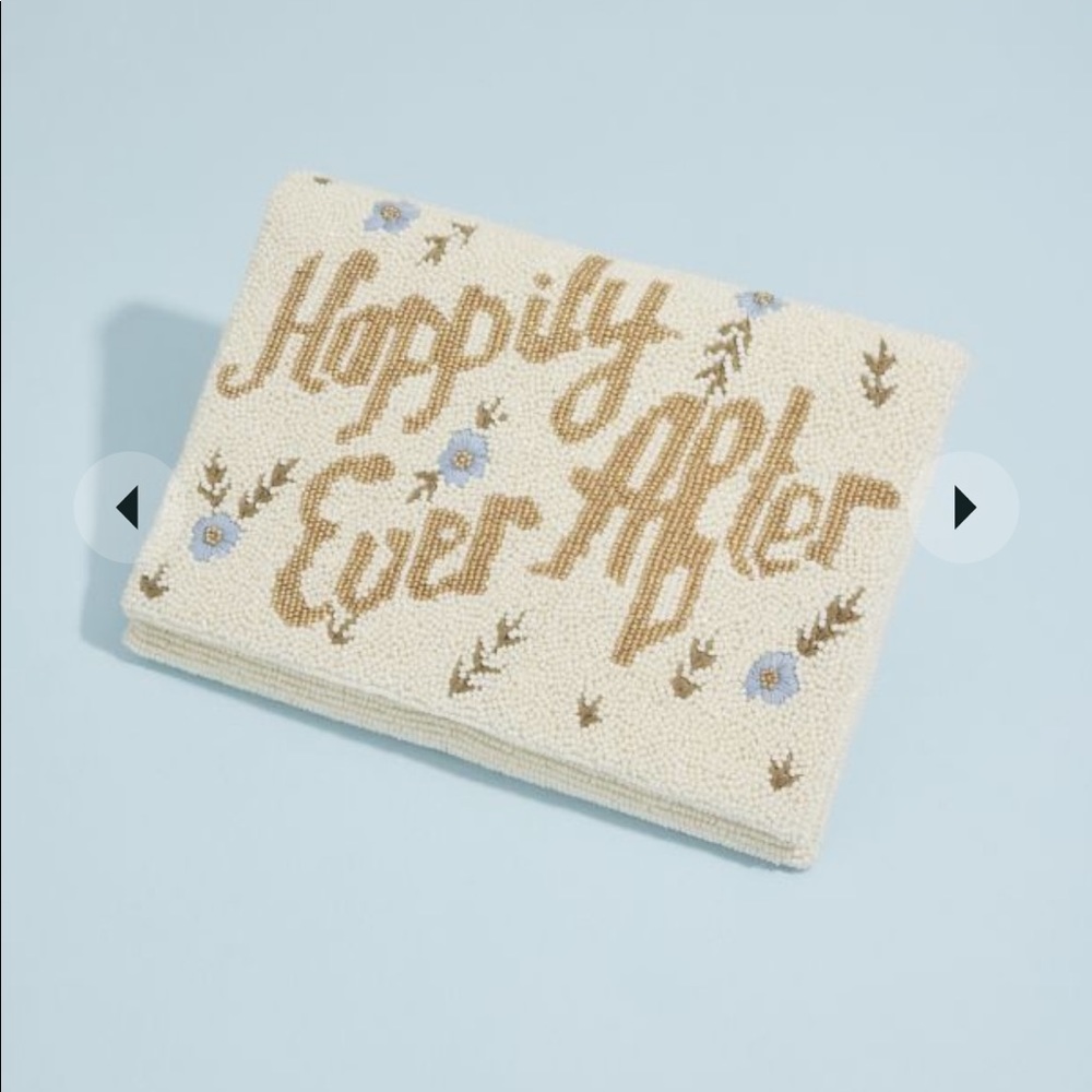 Happily every after spelled out in beads. Clutch with chain